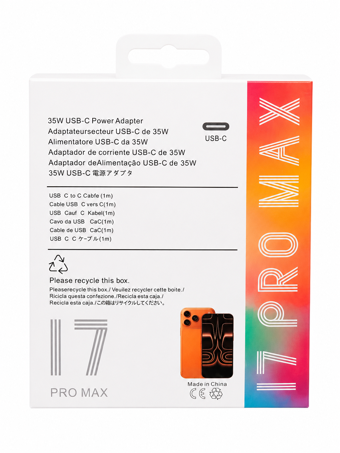 Ładowarka do iPhone 17 Pro Max 35W OEM + Kabel USB C - C 1m biała